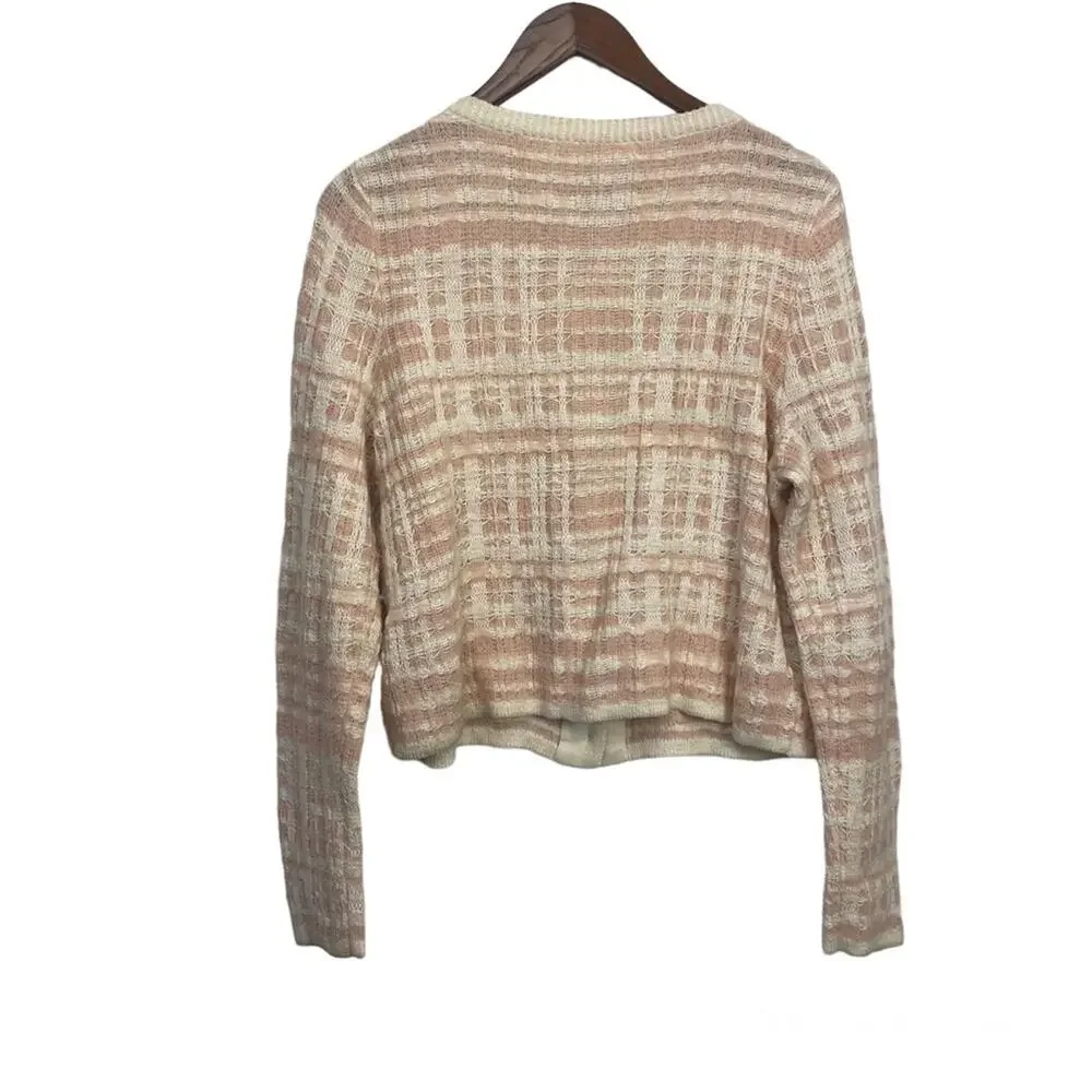 Anthropologie‎ Knitted & Knotted Pink Plaid Cardigan Wool Alpaca Large Grandmaw
